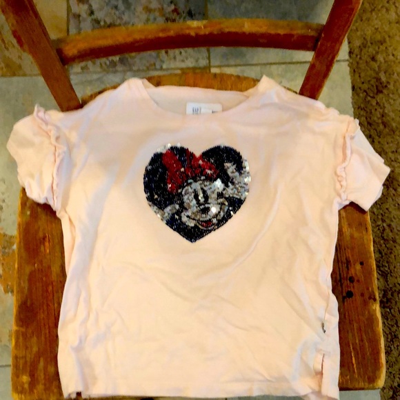 GAP Other - Girl’s Short sleeved T-Shirt, Ruffles, Pink, Sequins, Heart Minnie Mouse